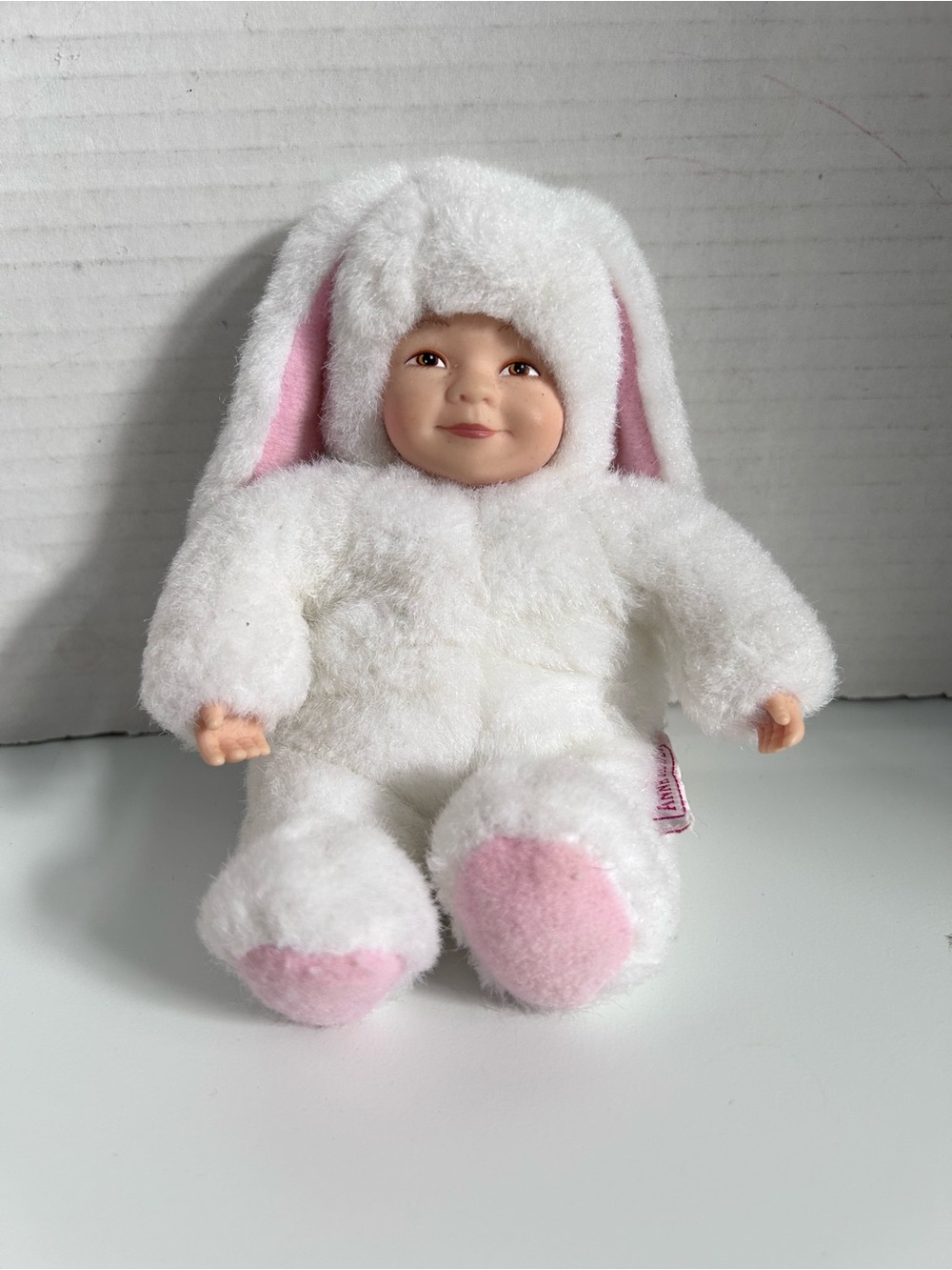 Anne Geddes White and Pink Bunny Plush Doll Beanie Soft Doll 1998 Vintage
